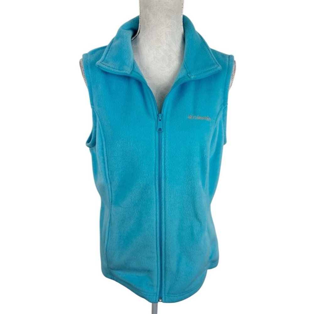 Columbia Women's L Lightweight Full Zip‎ Fleece Vest Turquoise Blue EUC